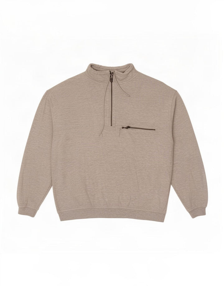 Vintage sweatshirt med lynlås til mænd, stor grå bomuld