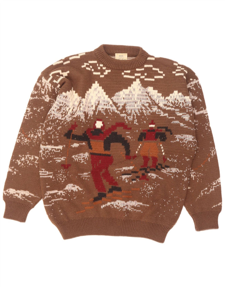 4 Castella Herre grafisk rund hals sweater IT 52 Stor brun uld