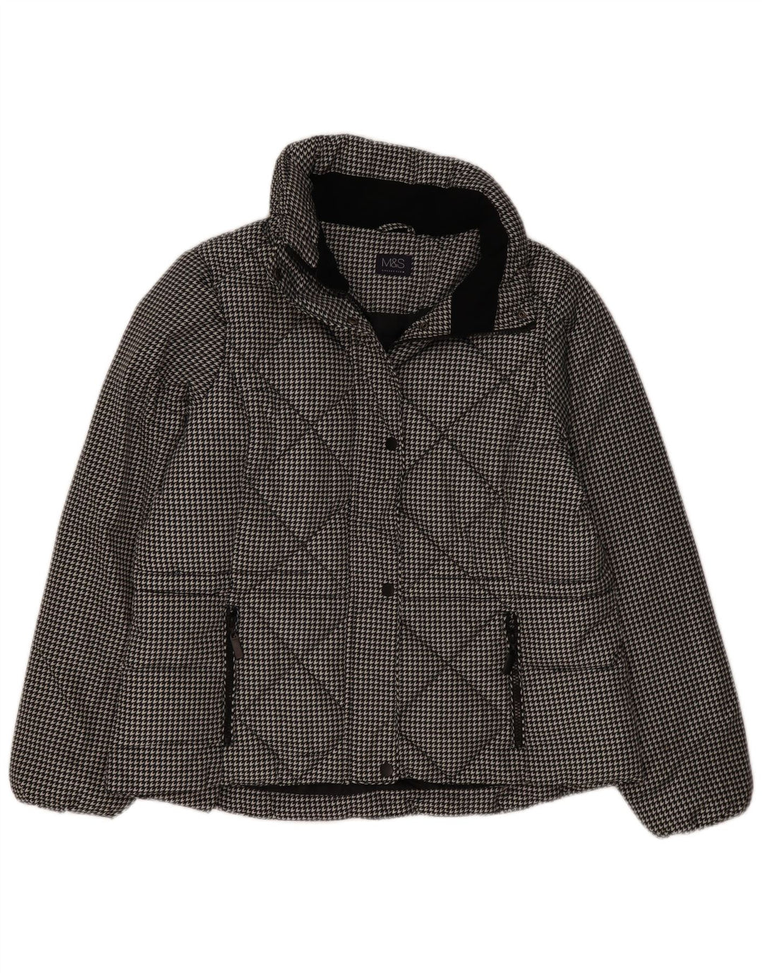 Marks & Spencer Quiltet jakke til kvinder UK 16 Large Black Houndstooth