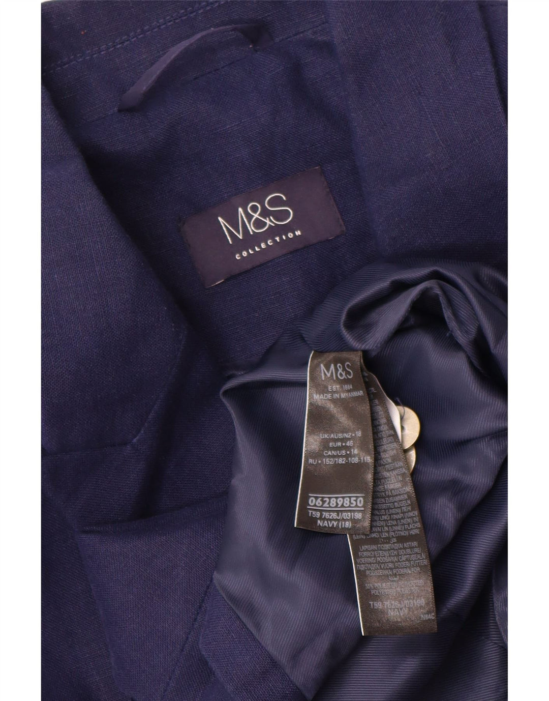 Marks & Spencer Dame Dobbeltradet Blazer Jacket UK 18 XL Navy Blue