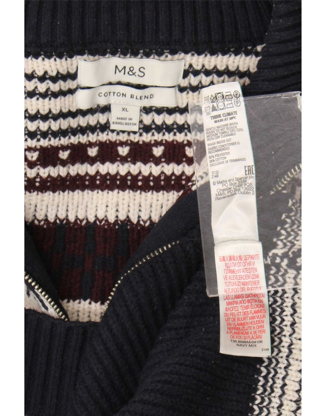 Marks & Spencer Herre sweater med lynlåshals XL Navy Blue Fair Isle