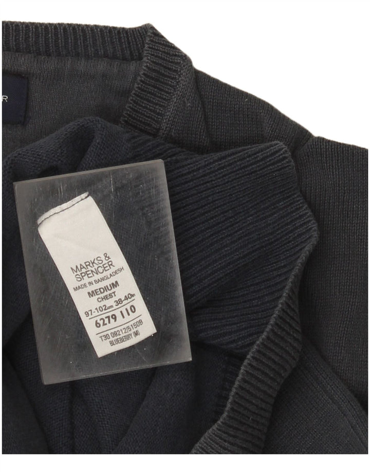 Marks & Spencer Dame V-hals sweater UK 14 Medium Marineblå Bomuld
