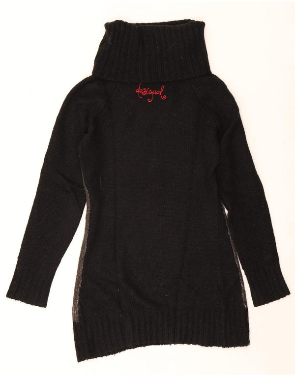 Desigual Womens Longline rullehals sweater DK 14 store sorte blomster
