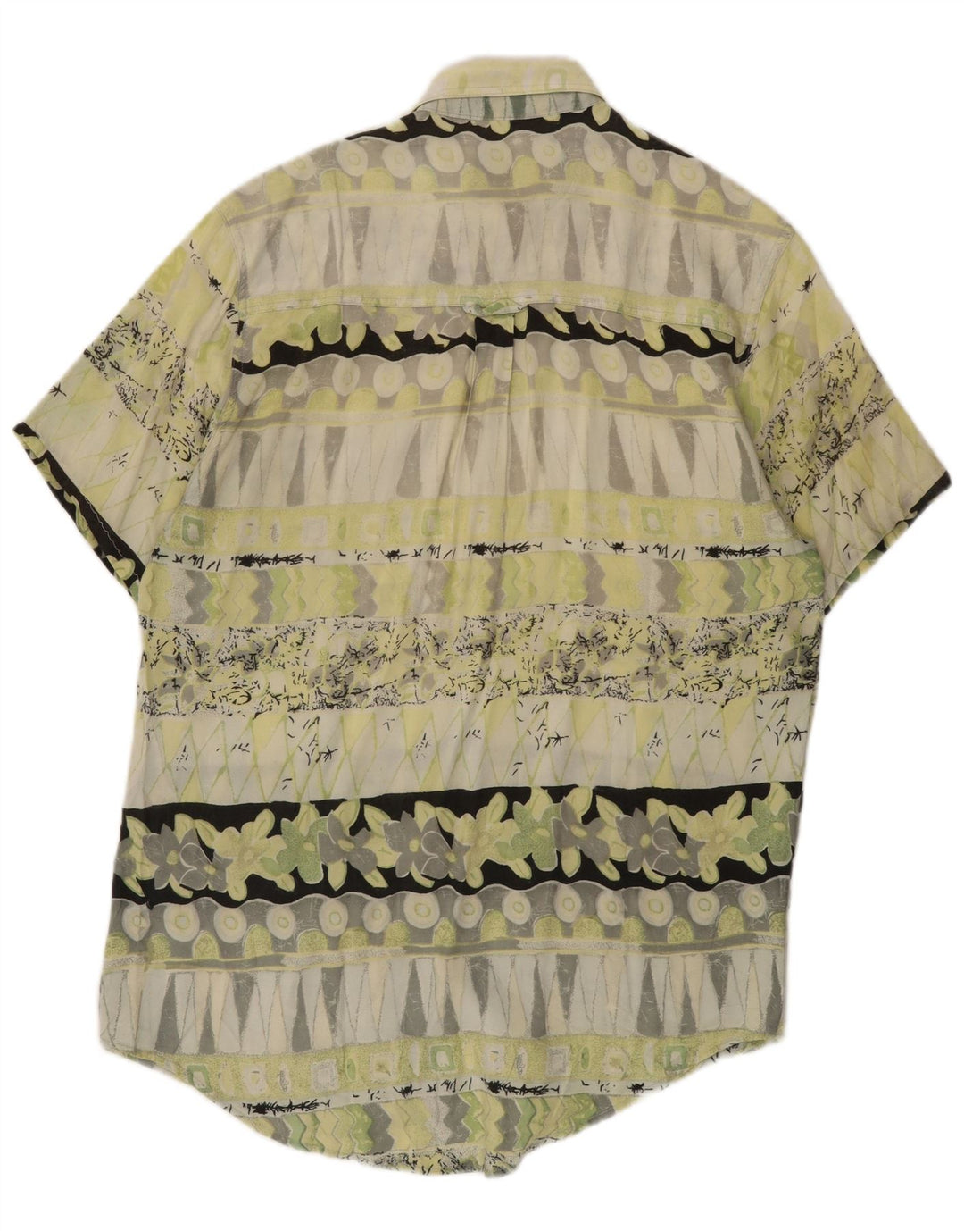 Vintage Kortærmet Herreskjorte Medium Grøn Geometrisk