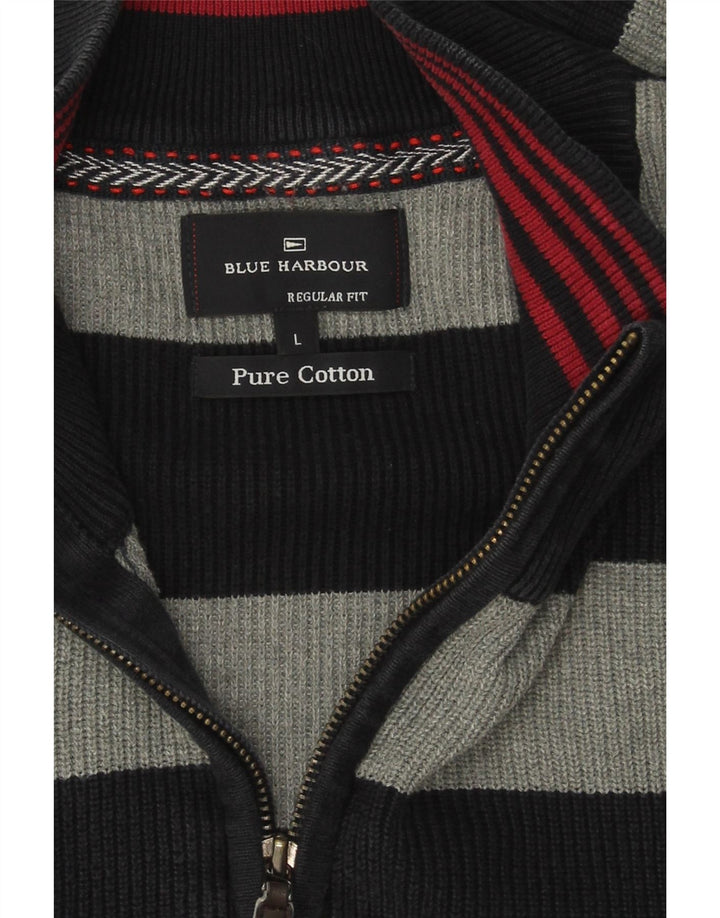 MARKS & SPENCER Mens Blue Harbour Zip Neck Jumper Sweater Large Black Vintage Marks & Spencer and Second-Hand Marks & Spencer from Messina Hembry 