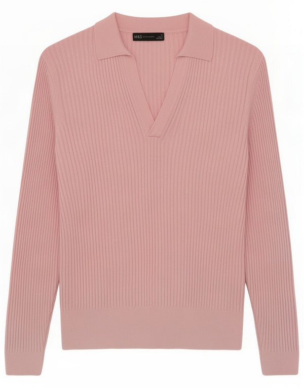Marks & Spencer langærmet poloshirt til kvinder UK 14 Large Pink Viscose