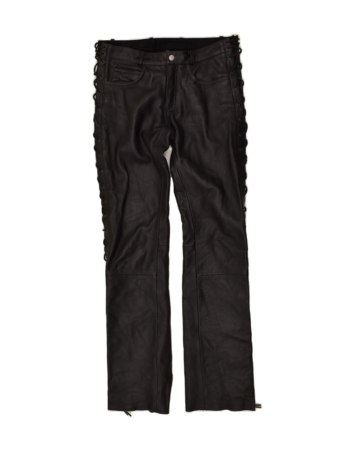 HIGHWAY 1 Dame Læder Casual Bukser W34 L35 Sort Læder