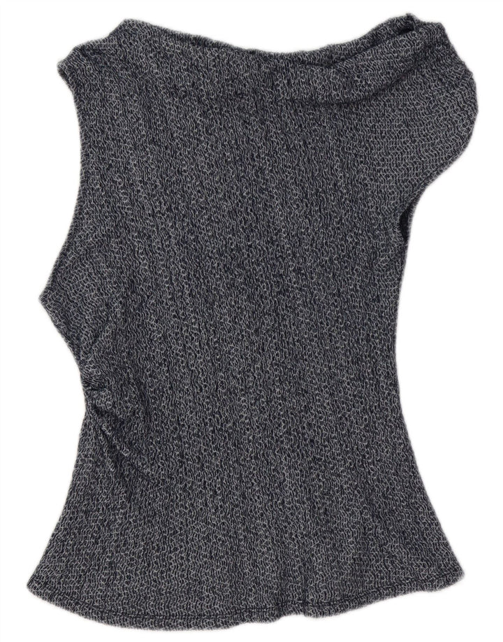 Zara Dame Asymmetrisk Off Shoulder Top UK 14 Large Navy Blue