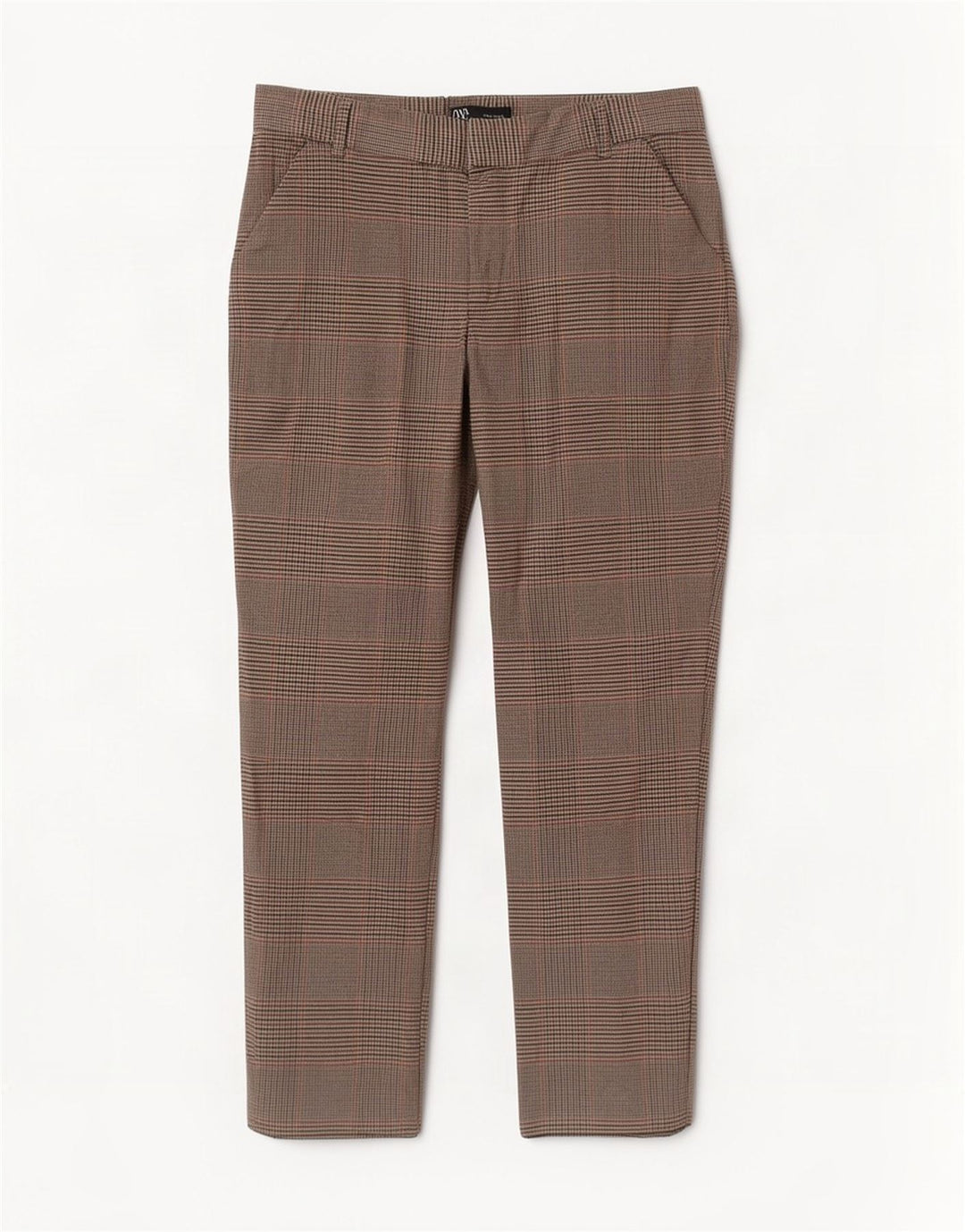 Zara Straight Cropped Bukser Large W30 L24 Brown Houndstooth