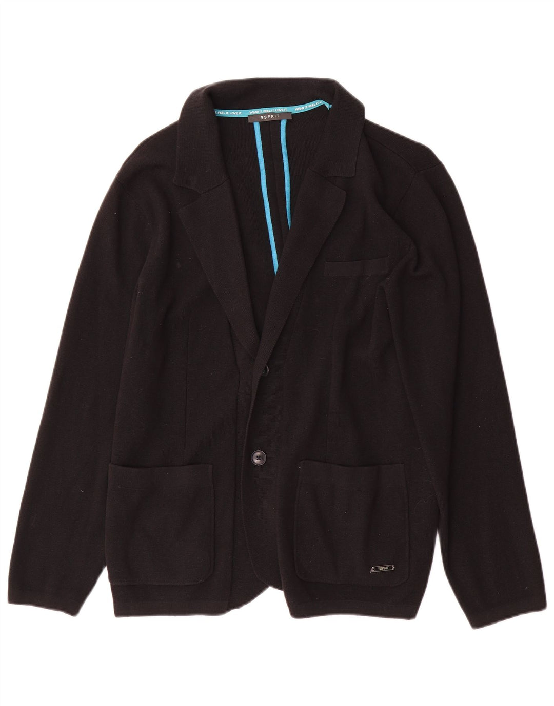 Esprit Dame 2 Button Knit Blazer Jacket UK 14 Large Black Bomuld