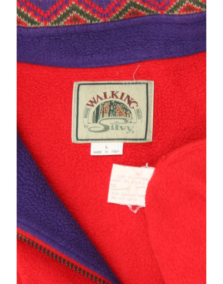 Silvy Herre Zip Neck Fleece Jumper Large Red Fair Isle Polyester