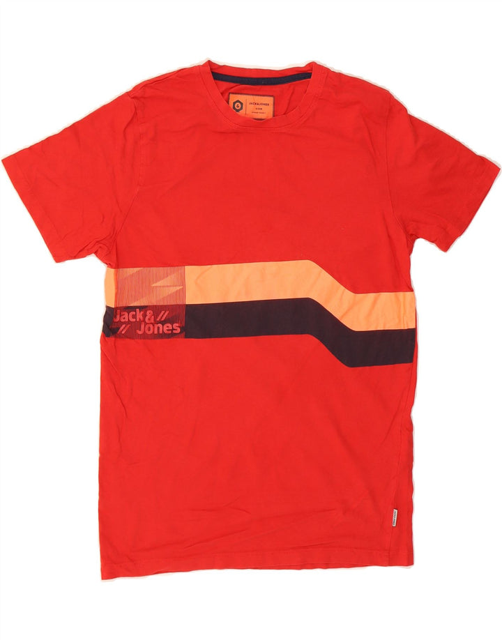 JACK & JONES Mens Core Graphic T-Shirt Top Medium Red Striped Cotton Vintage Jack & Jones and Second-Hand Jack & Jones from Messina Hembry 