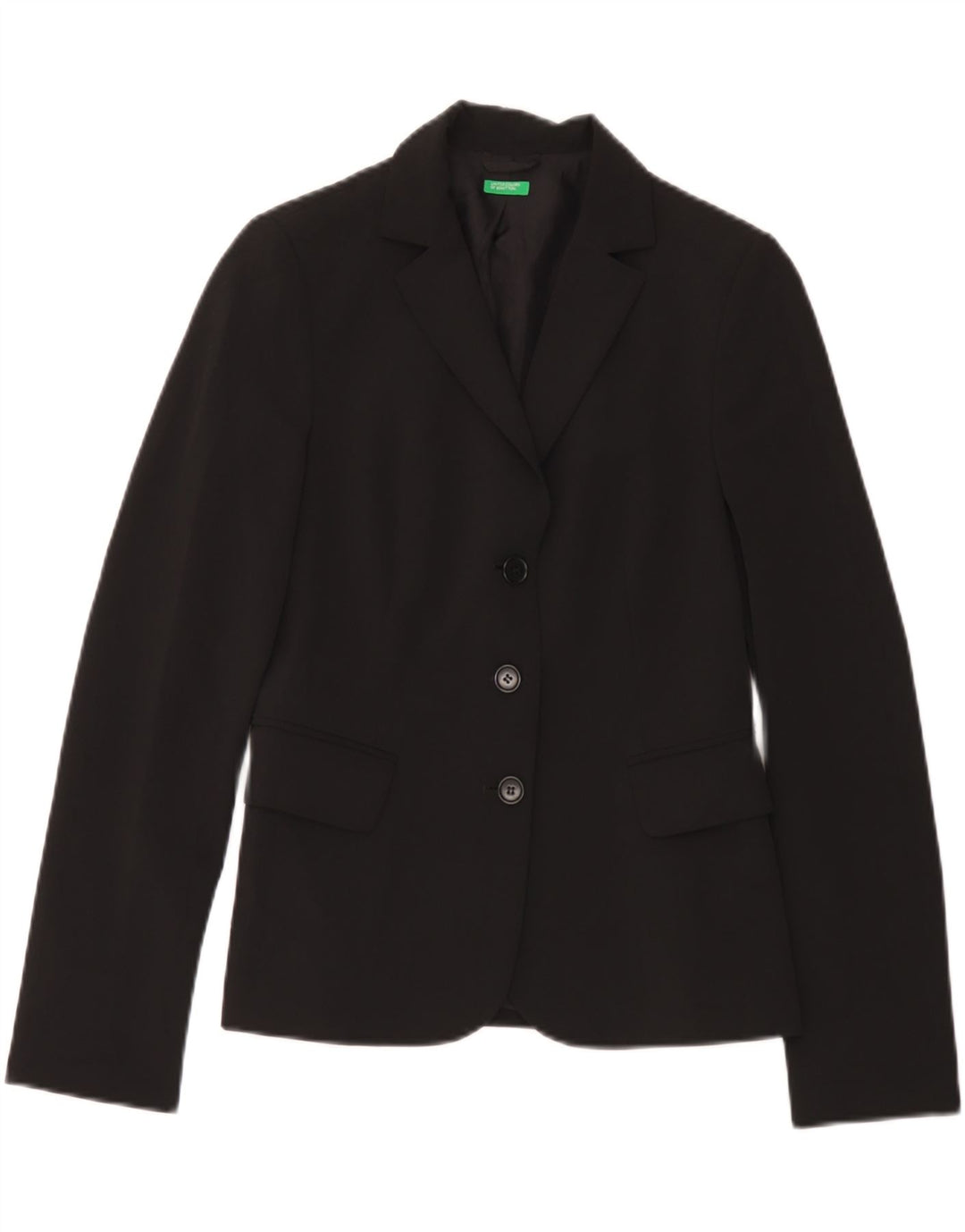 Benetton Dame 3 Button Blazer Jacket IT 42 Medium Sort Polyester