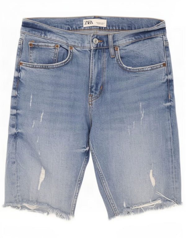 Zara Womens Distressed Denim Shorts EU 36 XS W26 Blå Bomuld