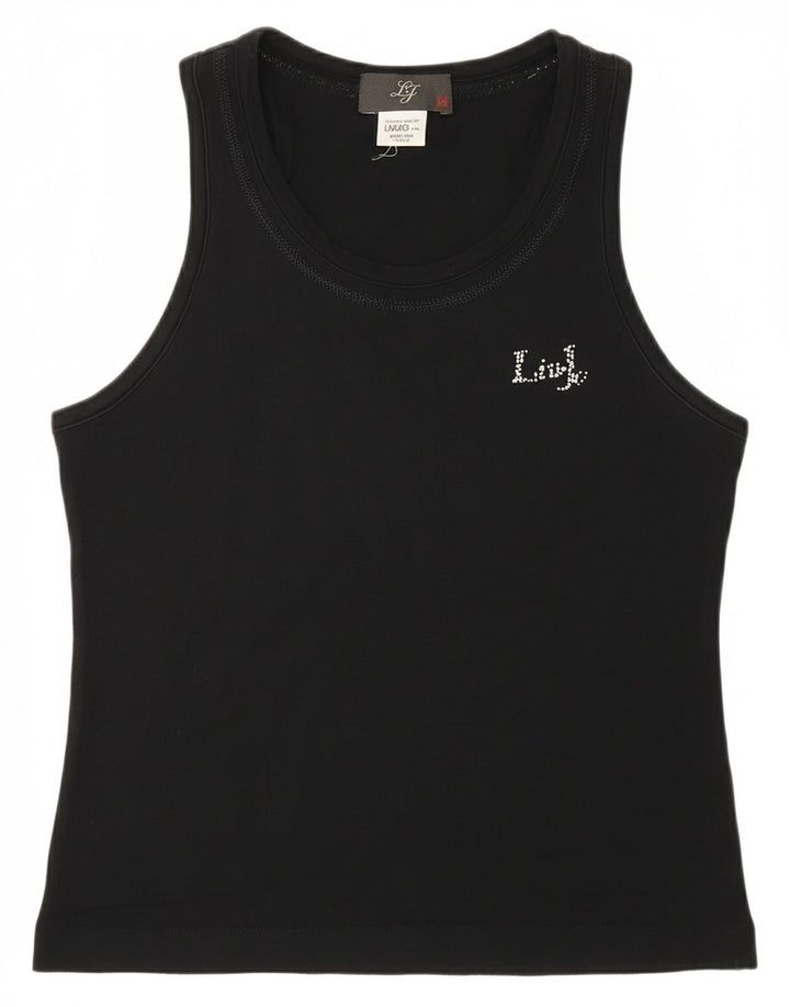 LIU JO Womens Vest Top UK 12 Medium Black Cotton