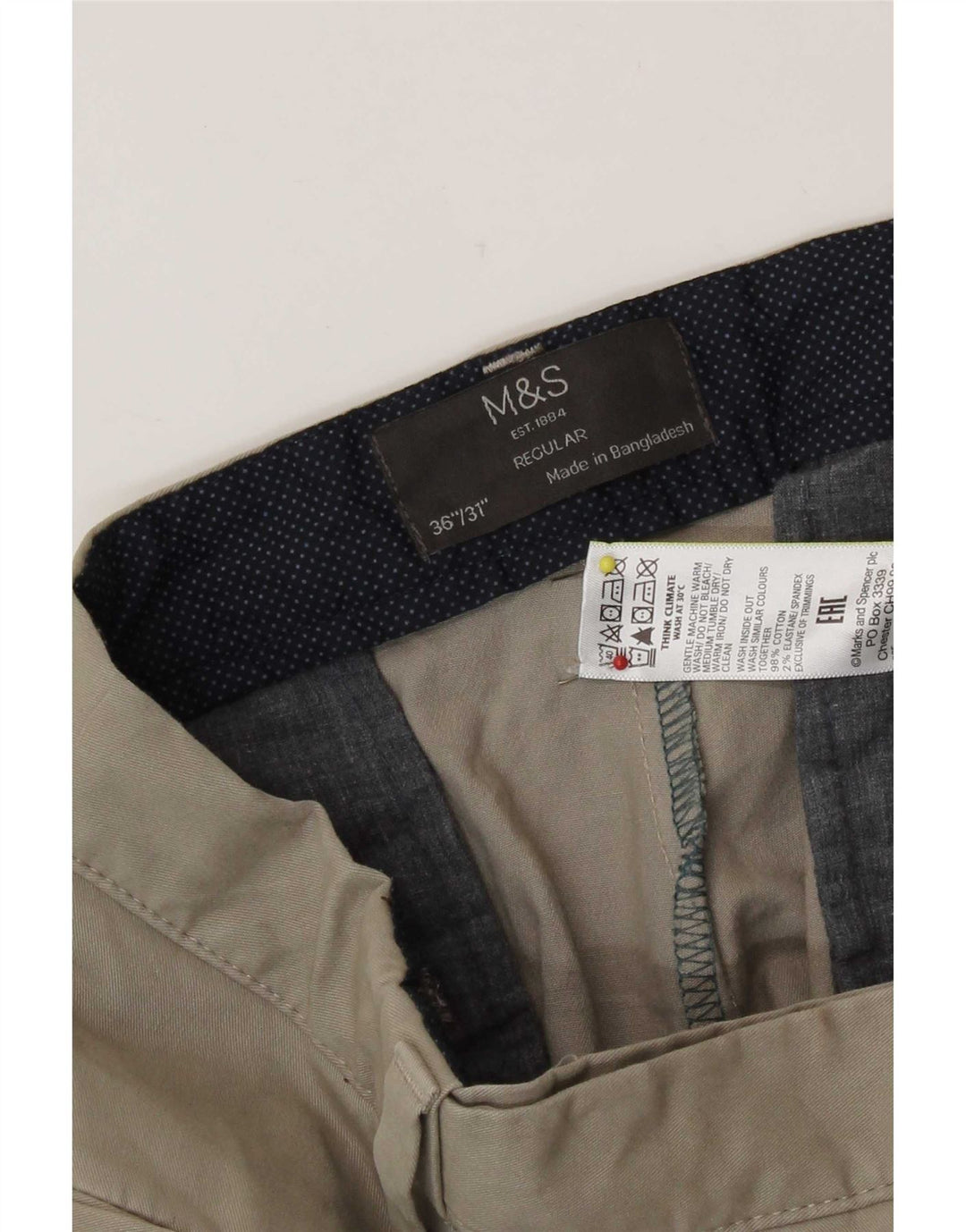 Marks & Spencer Herre Regular Fit Chinobukser W36 L31 Beige Bomuld