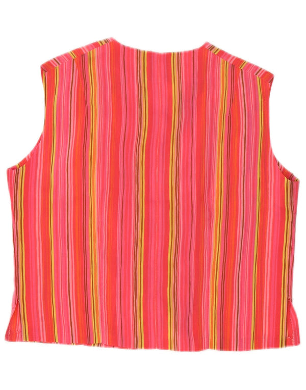 Vintage Womens Crop ærmeløs skjortebluse UK 14 Medium Pink Striped