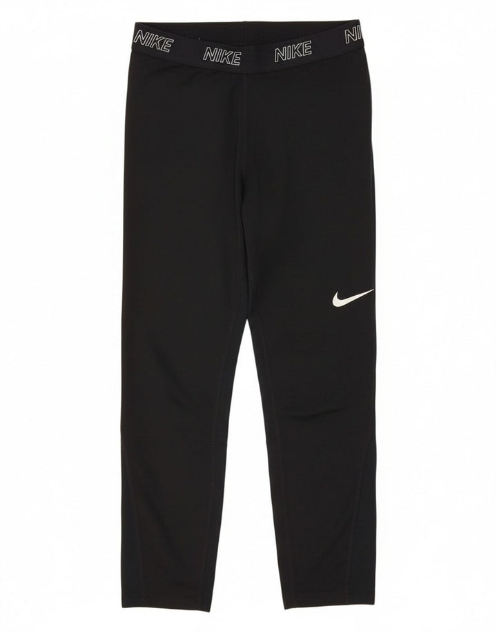 NIKE Womens Dri Fit Crop Graphic Leggings UK 12 Medium  Black