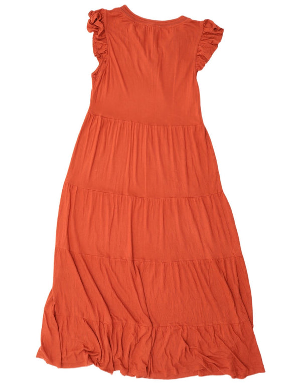 Fat Face Dame Ruffle Maxi Dress UK 14 Large Orange Viscose