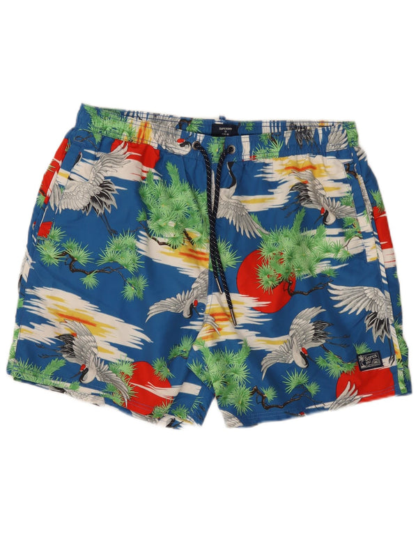 Superdry regulære badeshorts til mænd 2XL blå polyester Hawaiian