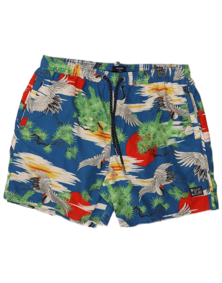 Superdry regulære badeshorts til mænd 2XL blå polyester Hawaiian