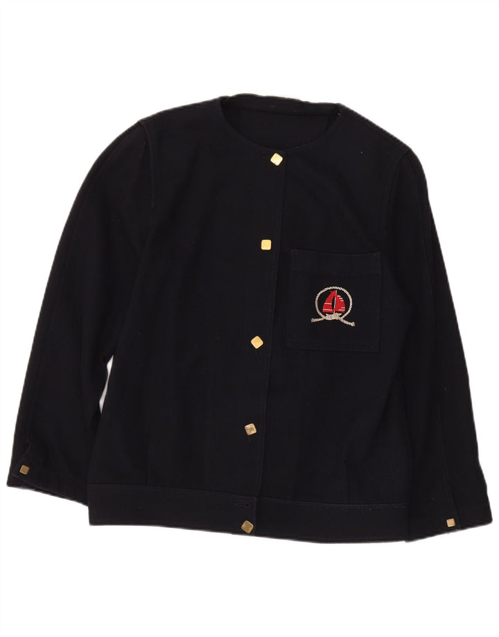 Vintage dame cardigan top IT 42 Medium marineblå uld