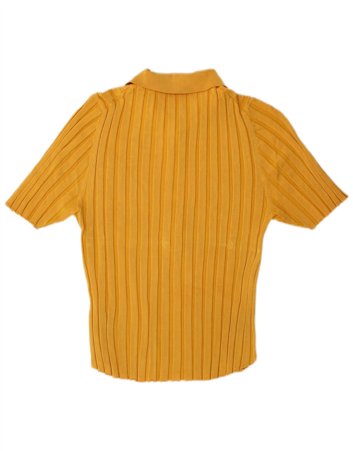 Zara Dame Polo Shirt UK 14 Large Yellow Viscose
