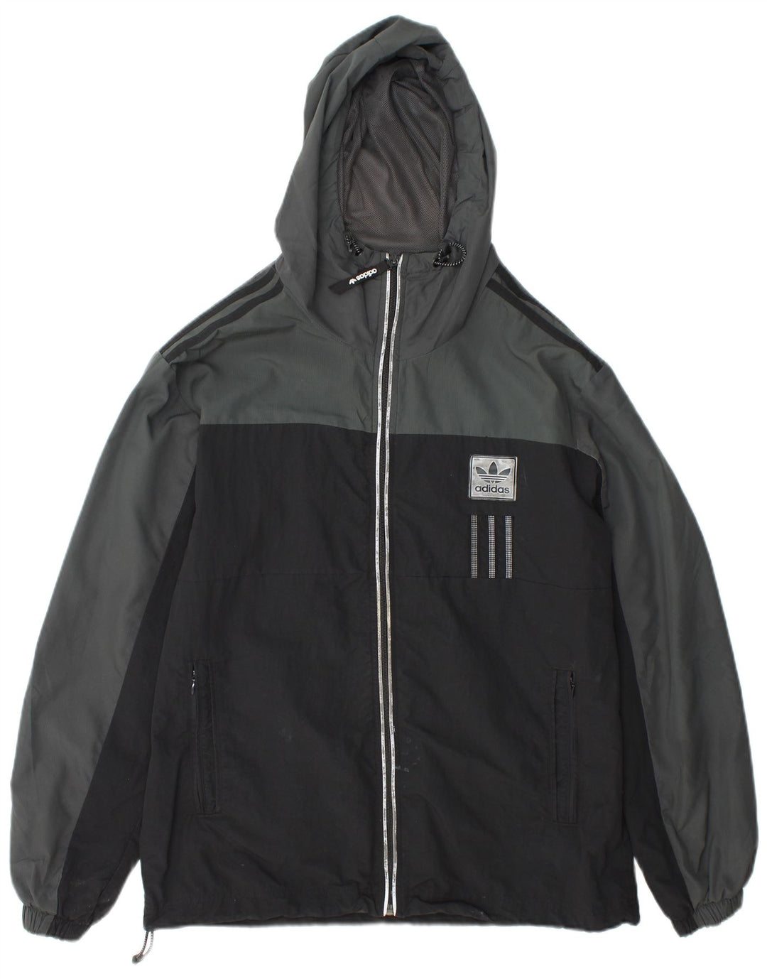 Adidas Regnjakke med hætte til mænd UK 38 Medium Grey Colourblock Nylon