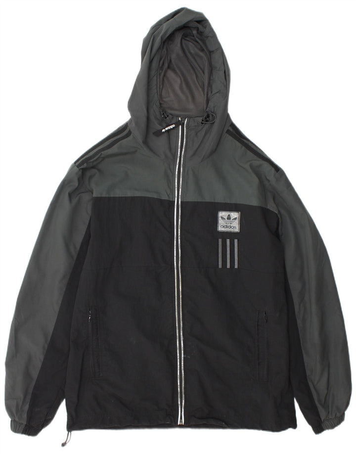 Adidas Regnjakke med hætte til mænd UK 38 Medium Grey Colourblock Nylon