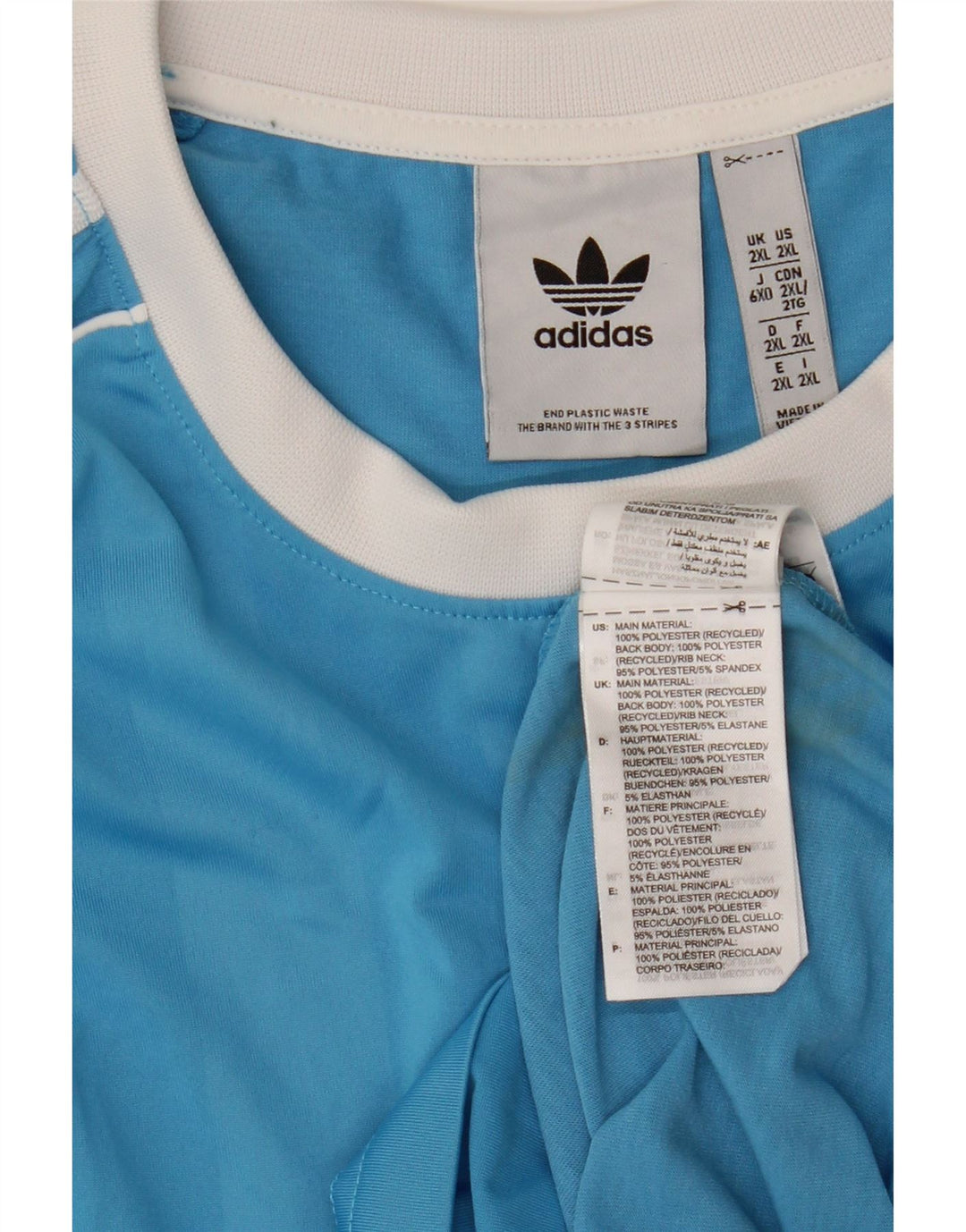Adidas Herre T-Shirt Top 2XL Blå Stribet Polyester