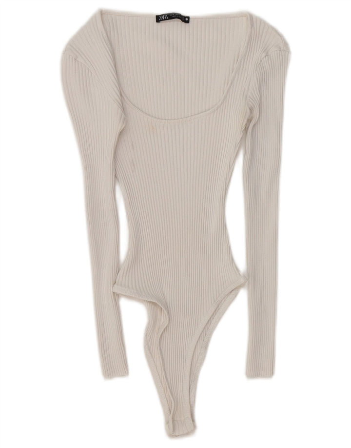 ZARA langærmet bodysuit til kvinder UK 8 Small White