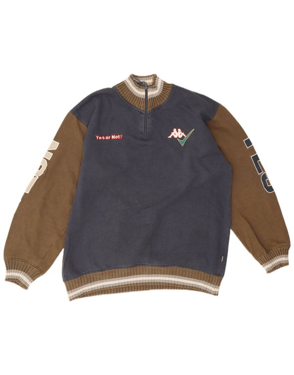 Kappa Herre Grafisk Zip Neck Sweatshirt Jumper 2XL Navy Blue Colourblock