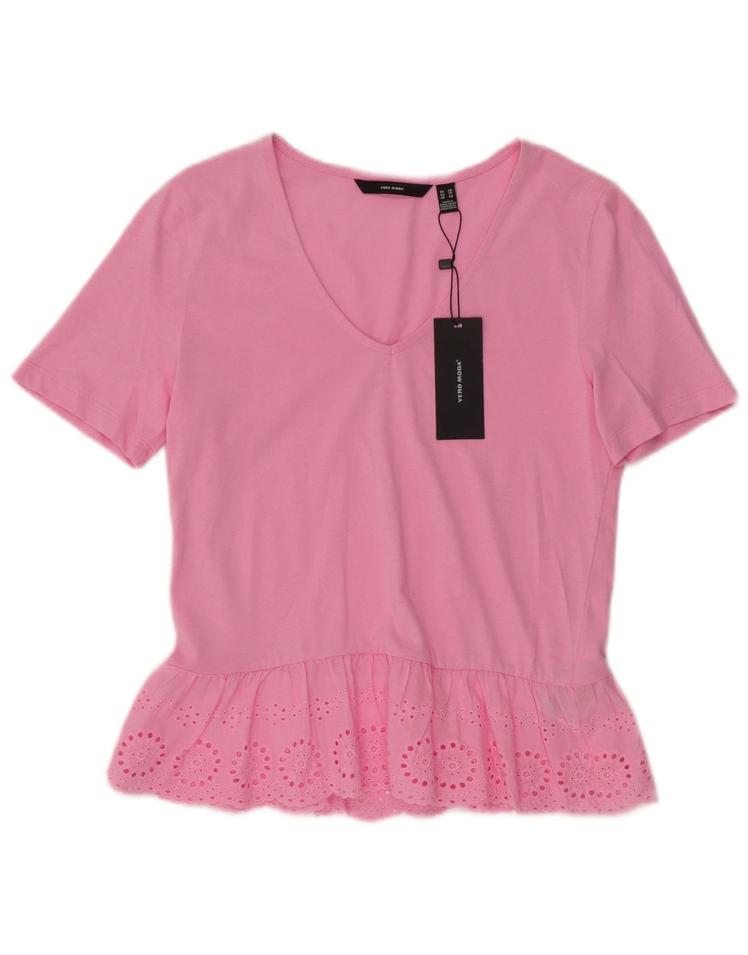 Vero Moda kvinders abstrakt mønster T-shirt top UK 6 XS Pink bomuld