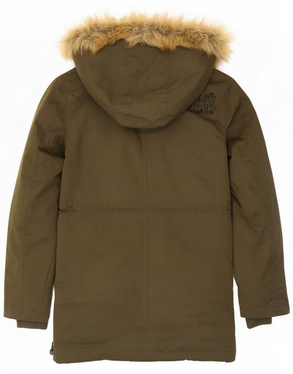 Superdry Womens Hooded Parka Jacket UK 16 Large Khaki Polyester