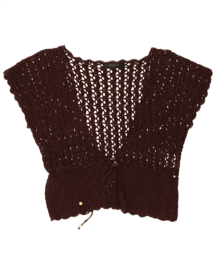 A WEAR Womens Crop Ærmeløs hæklet cardigantop UK 12 Medium Brown