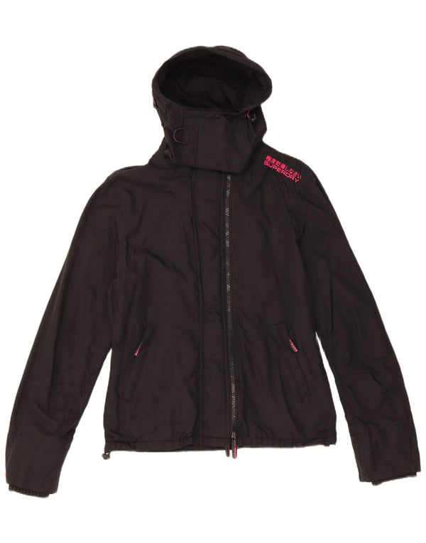 Superdry vindjakkejakke med hætte til kvinder UK 14 Medium Sort Nylon