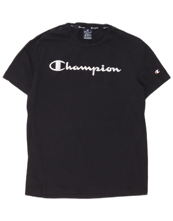 Champion Herre Grafisk T-Shirt Top Medium Sort Bomuld