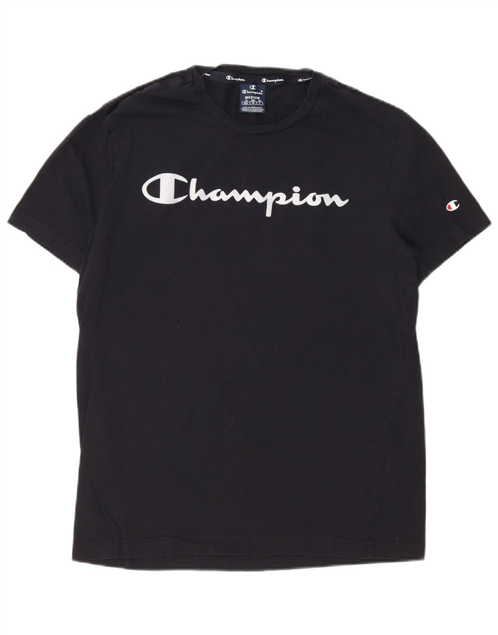 Champion Herre Grafisk T-Shirt Top Medium Sort Bomuld