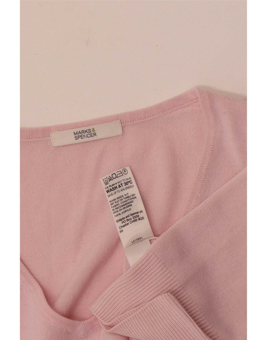 Marks & Spencer Dame V-hals sweater UK 12 Medium Pink Akryl
