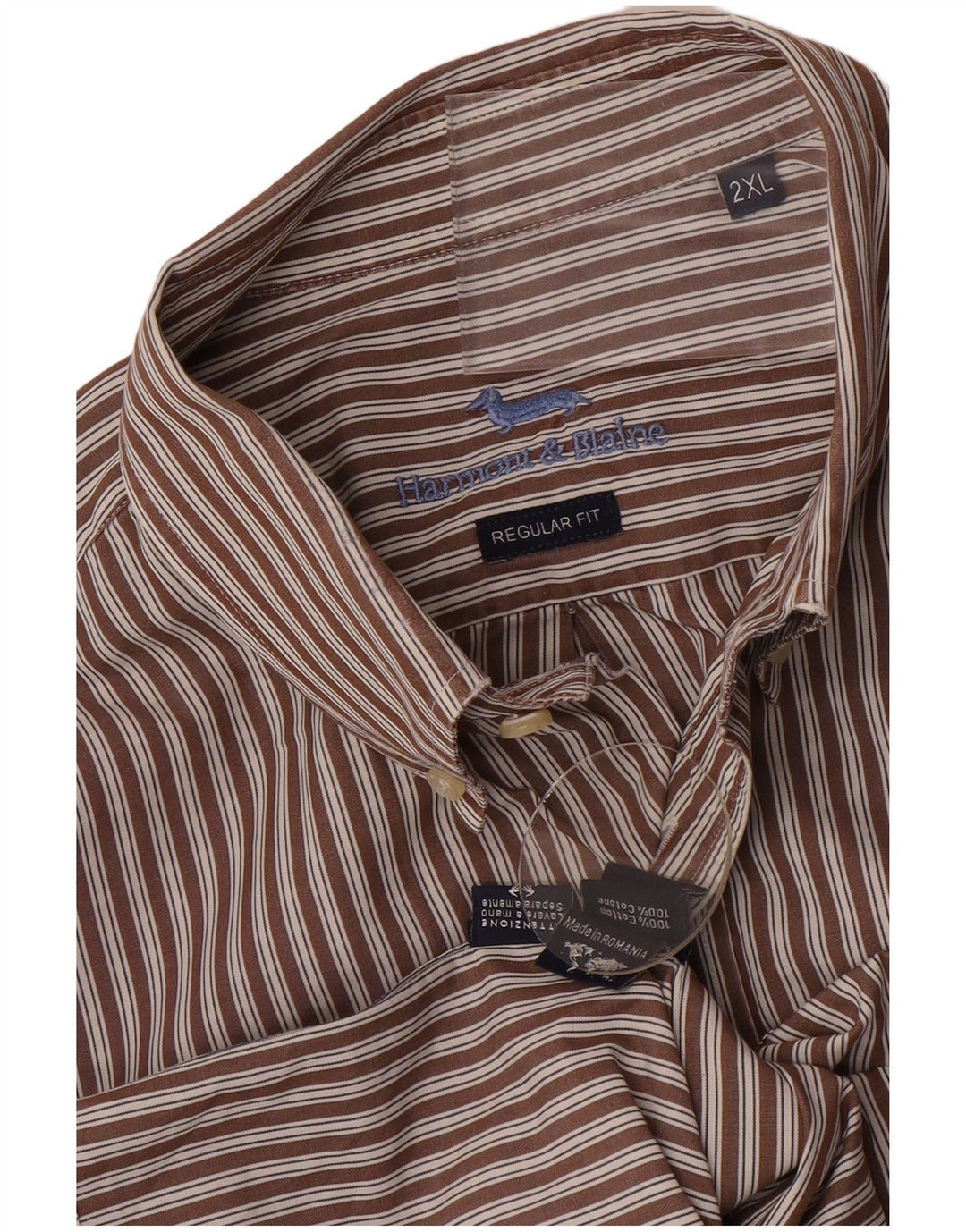 Harmont & Blaine Herre Regular Fit skjorte 2XL brun stribet bomuld