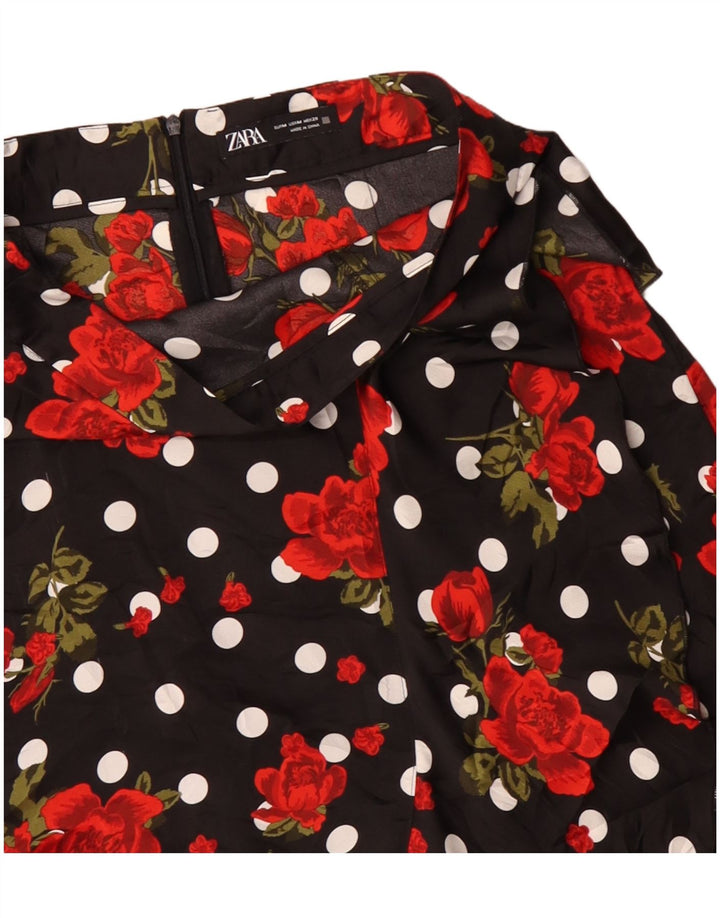 Zara Dame Asymmetrisk A-Line nederdel Medium W30 Sort Floral Polyester