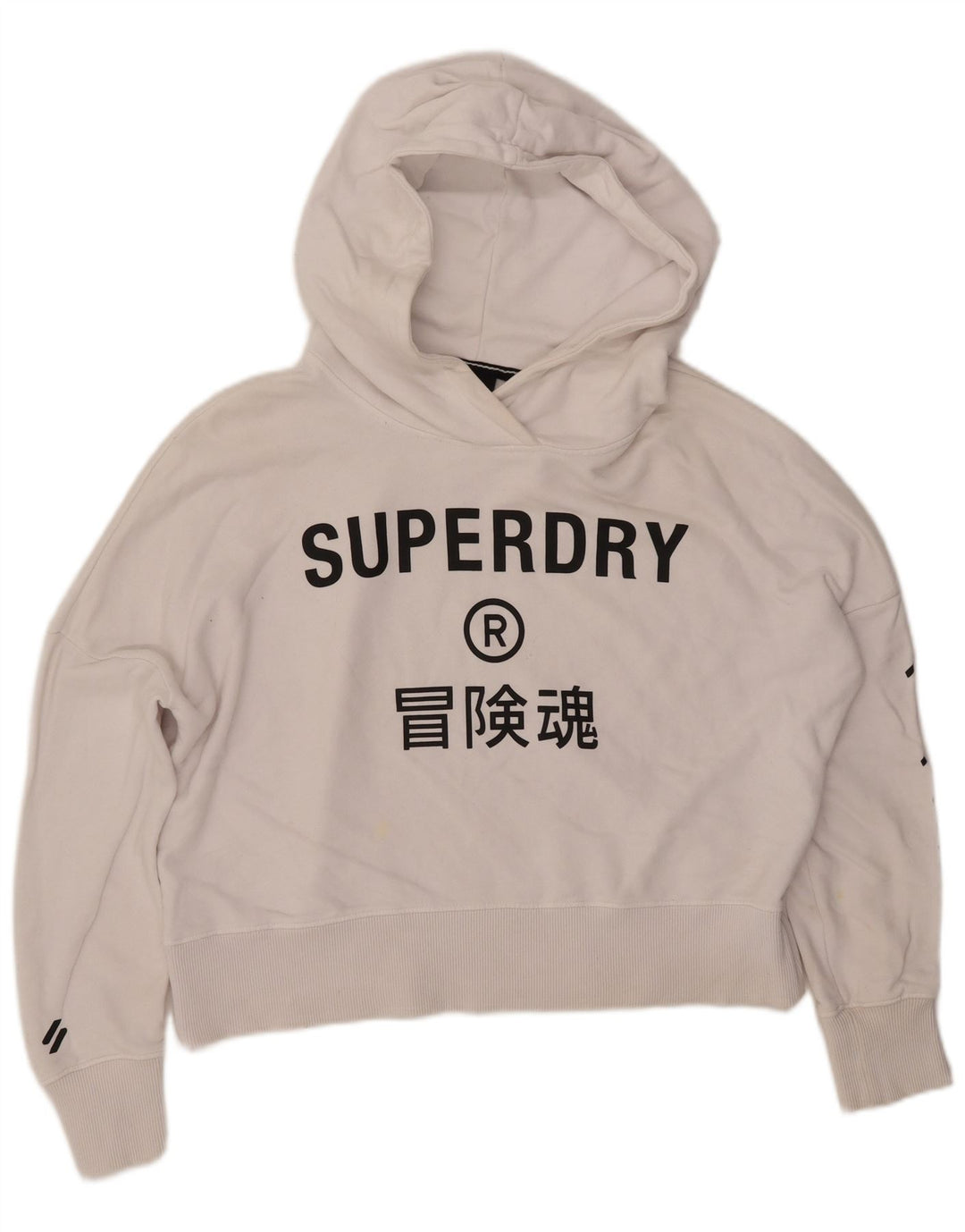 SUPERDRY Womens Oversized Crop Grafisk Hoodie Jumper UK 10 Small White