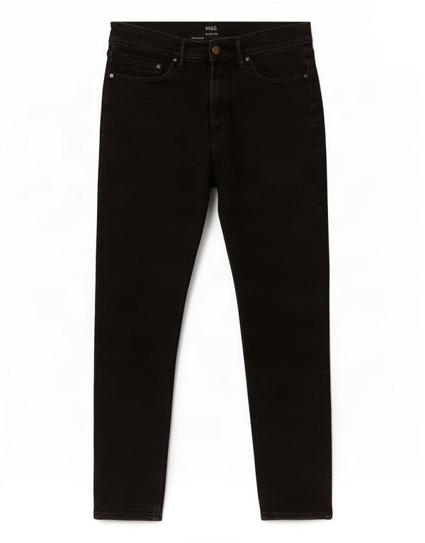 Marks & Spencer Herre Slim Jeans W30 L29 Sort Bomuld