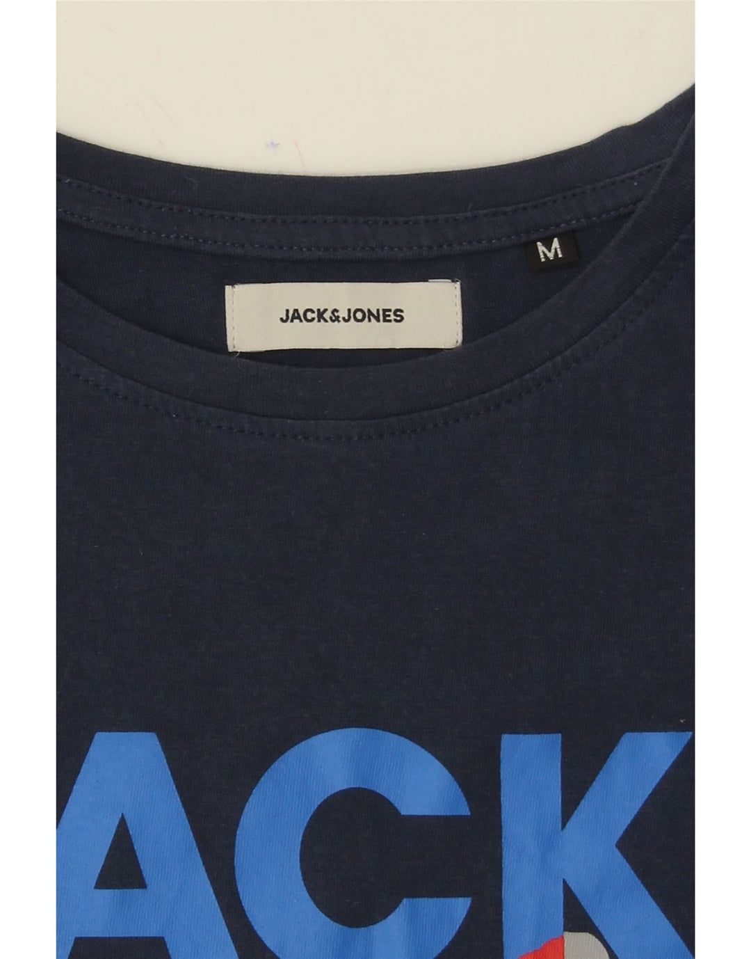 JACK & JONES Mens Graphic T-Shirt Top Medium Navy Blue Cotton Vintage Jack & Jones and Second-Hand Jack & Jones from Messina Hembry 