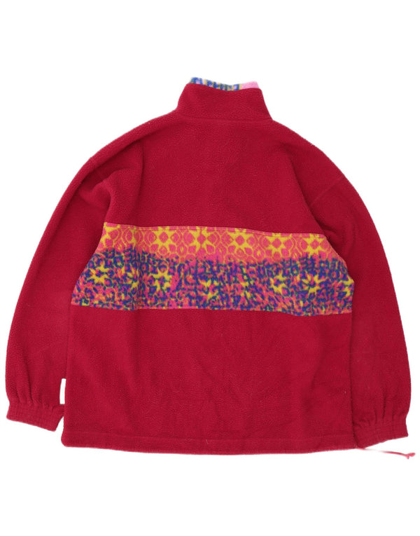 Vintage Herre Button Neck Fleece Jumper Stor Pink Geometrisk Polyester