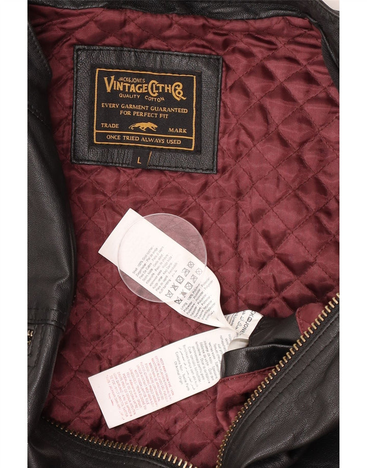 Jack & Jones Herre Læderjakke UK 40 Stor Sort Læder