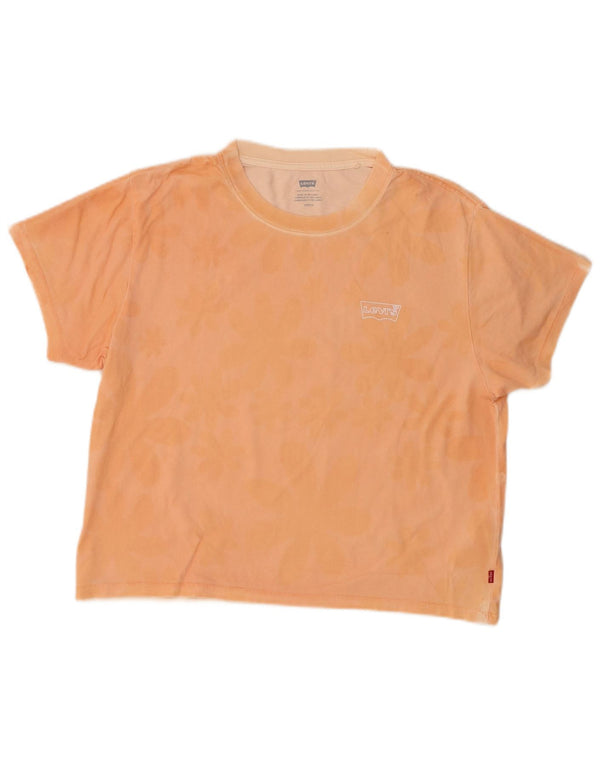 Levi's Womens Loose Fit Crop T-Shirt Top UK 10 Small Orange Floral Cotton