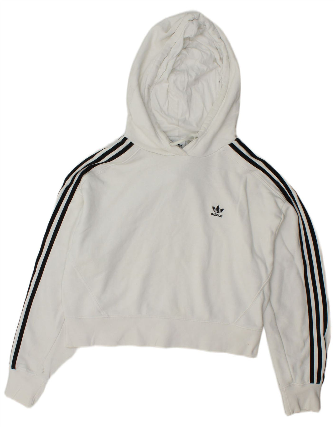 ADIDAS Dame Oversized Crop Hoodie Jumper UK 8 Small White Bomuld