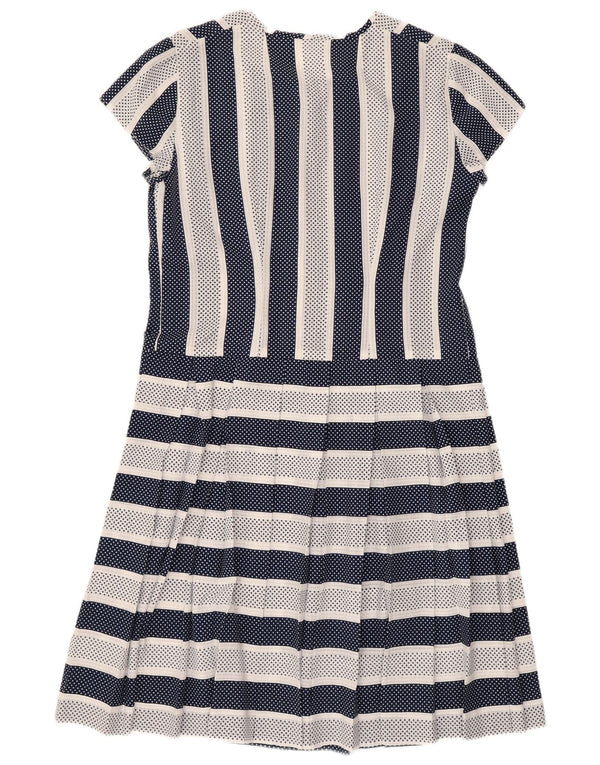 Vintage Dame A-Line Kjole UK 14 Medium Navy Blue Stribet