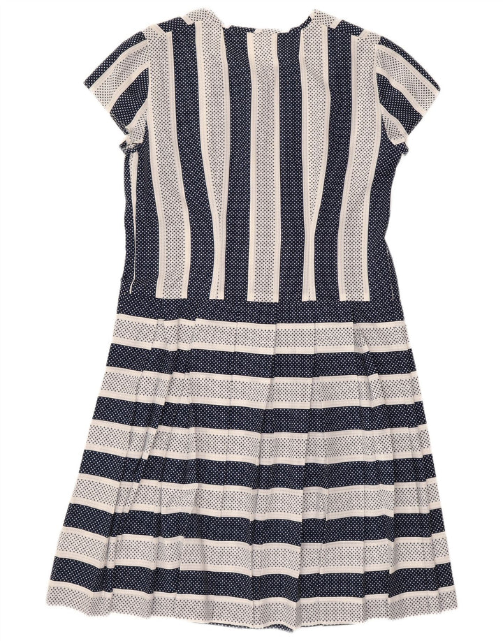 Vintage Dame A-Line Kjole UK 14 Medium Navy Blue Stribet